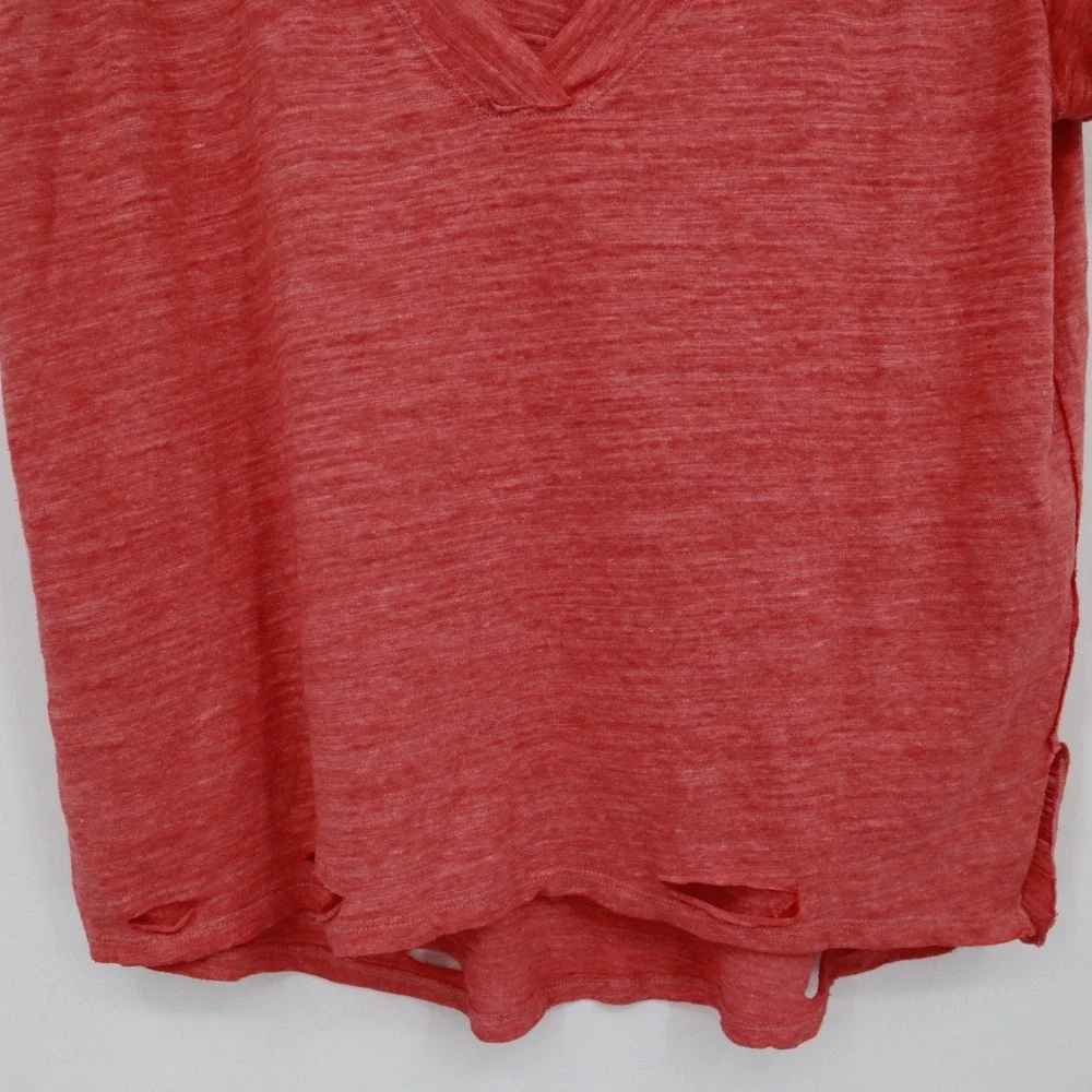 We The Free Distressed‎ Tee Women S Red Boho Coastal Oversized Casual Slouchy
